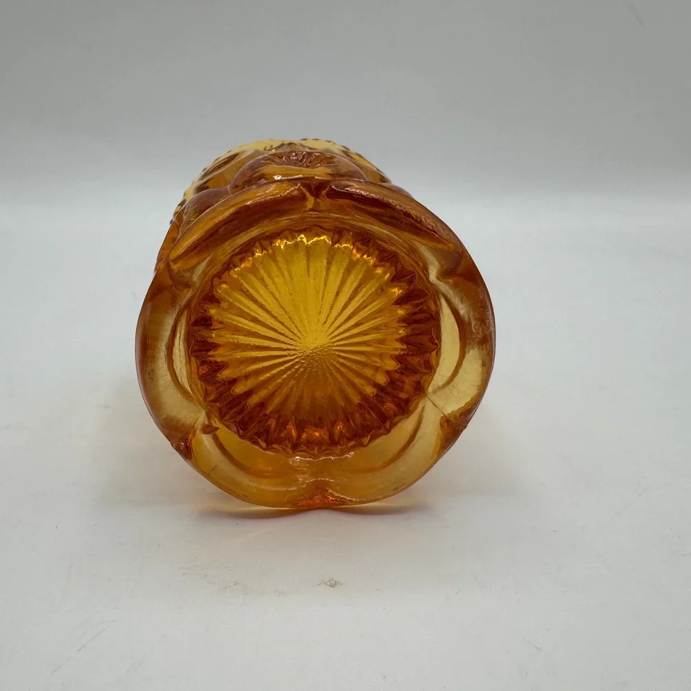 L.E. Smith Moon and Star Toothpick Holder Amber Glass Vintage Pressed